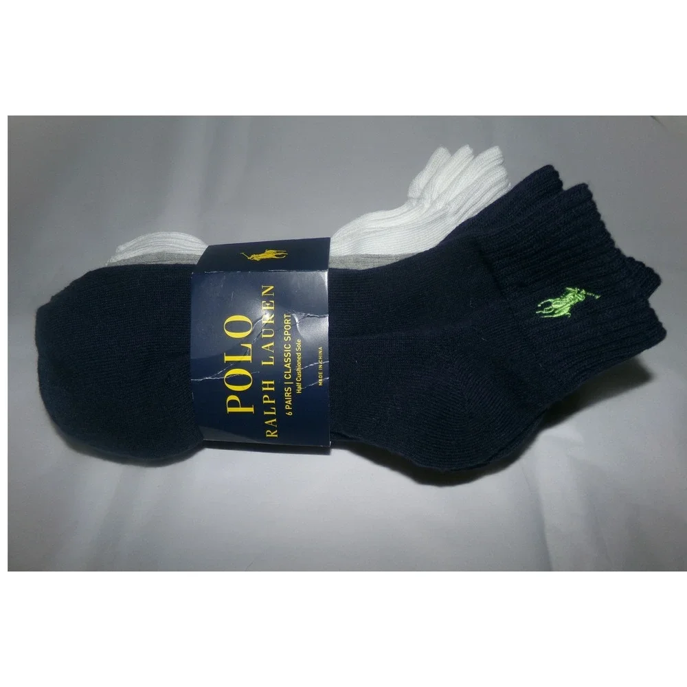 Polo Ralph Lauren Mens 6 Pack Classic Sport Crew Socks Navy Grey White NIP